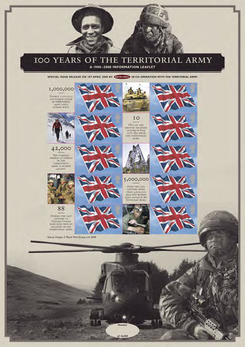 2008 GB - CS1 - 100 Anniv of Territorial Army Smiler Sheet MNH